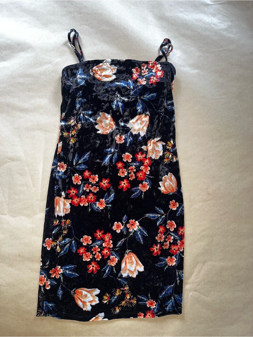 Floral Velvet Slip Dress in Black and Red